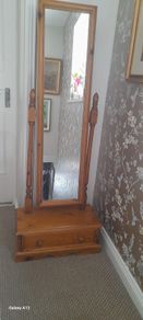 Solid Pine Cheval Mirror with Drawer