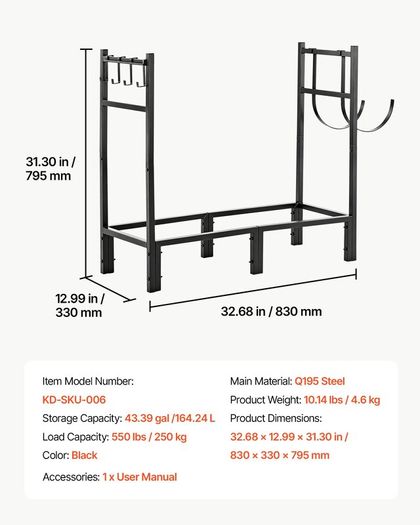 Firewood Rack 250kg with Log Carrier Bag