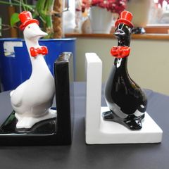 Vintage MCM Ceramic Goose Bookends