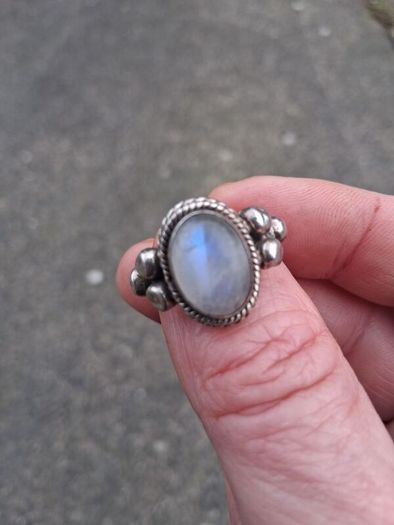 Vintage Rainbow Moonstone Sterling Silver Ring(9.5 g)