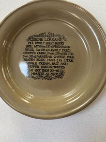 Vintage Moira Pottery England Quiche Lorraine Stoneware Pie Dish with Recipe - 27 cm diameter, 4 cm diameter high