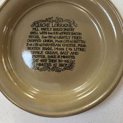 Vintage Moira Pottery England Quiche Lorraine Stoneware Pie Dish with Recipe - 27 cm diameter, 4 cm diameter high