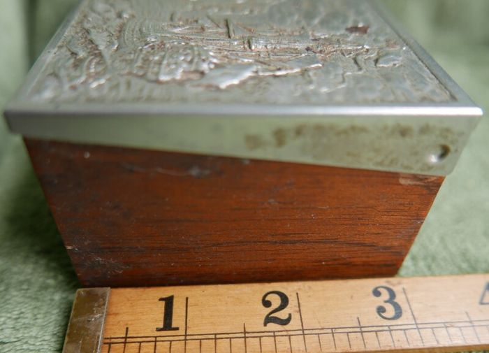 Vintage Wooden Cigarette Box with ship galleons decoration