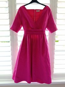 Designer made dress v neck off the shoulder.