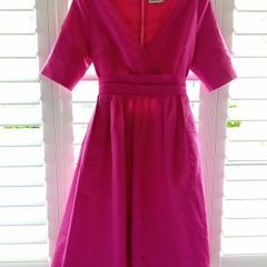 Designer made dress v neck off the shoulder.