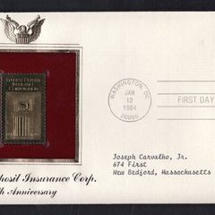 1984 USA 50th Anniversary of Federal Deposit Insurance Corp Health Research Commemorative Stamps First Day Cover (FDC) with Gold Stamp Replica with Washington DC cancel