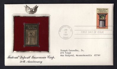 1984 USA 50th Anniversary of Federal Deposit Insurance Corp Health Research Commemorative Stamps First Day Cover (FDC) with Gold Stamp Replica with Washington DC cancel