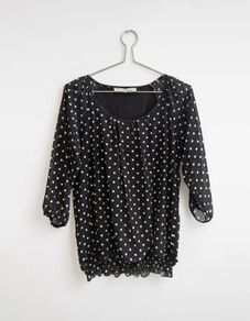 Pre Owned Paco Boutique Black Polka Dot Chiffon Blouse
