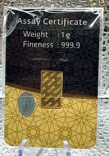 1gram Fine 9999 Gold Bullion IGR Bar.