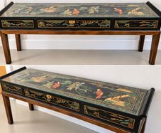 Vintage Drexel Chinoiserie Console Table , Glass Top,