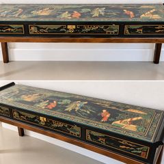Vintage Drexel Chinoiserie Console Table , Glass Top,