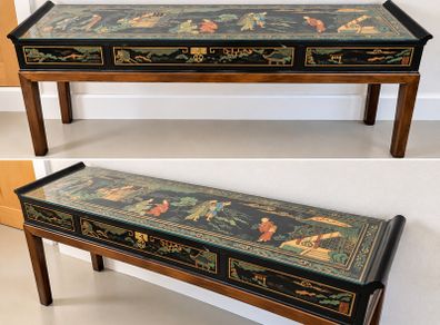 Vintage Drexel Chinoiserie Console Table , Glass Top,