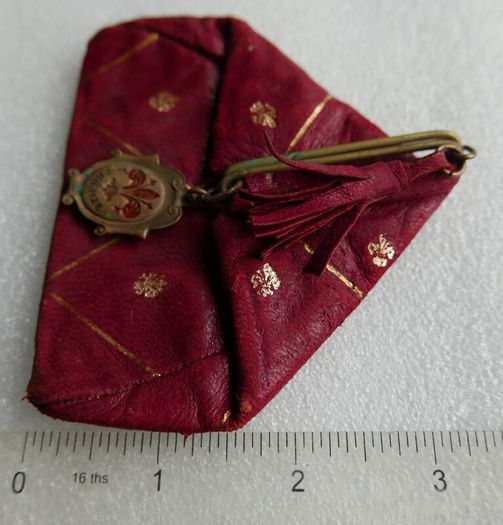 Vintage 50's Italian  Red Leather Triangle Coin Purse
