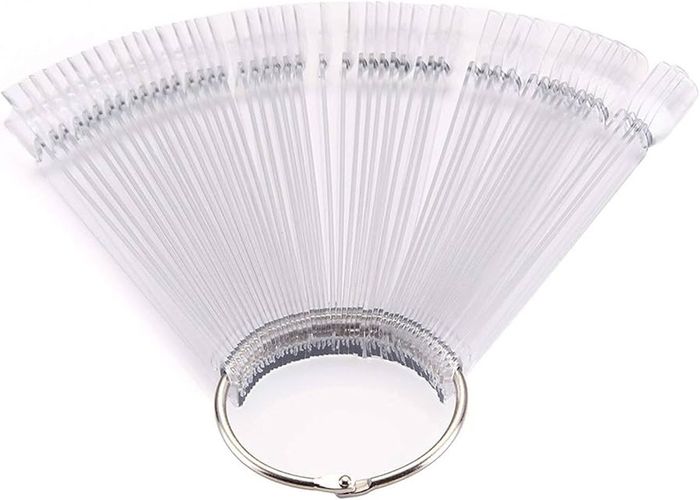 NEW SALE | Colour Display Tips, Clear Nail Swatch Sticks, Salon Nail Display Tips, Nail Samples Stickers for Nail Art Design Nail Practice | Fan Shape, with Metal Ring, Pack of 50