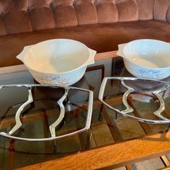 Set of 2 Vintage Corning Ware Pyrosil Chrome Oven to Table Serving Cradles
