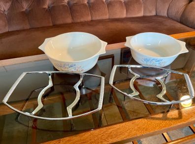 Set of 2 Vintage Corning Ware Pyrosil Chrome Oven to Table Serving Cradles
