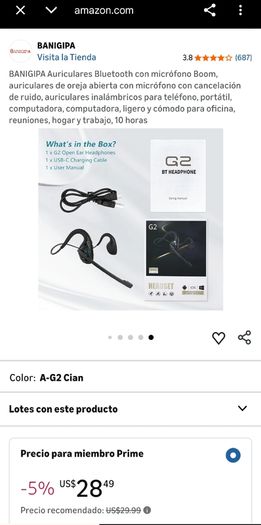 G2 Open Ear Headphones with Noise Cancelling Microphone, Wireless Earphones