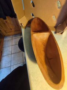Carved  Wood Boat Tray or Centerpiece divided to 2 halfs.