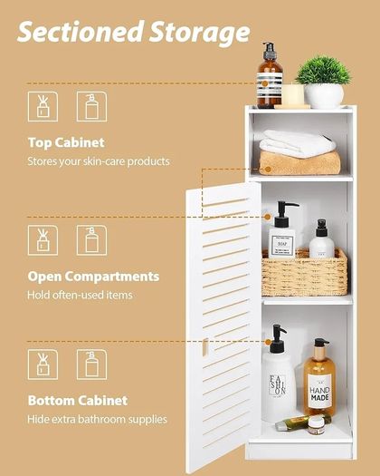 Waterproof Bathroom Cabinets, Storage Accessories Floor Standing Cabinet for Bathroom,Furniture for Bedroom Kitchen Hallway,Storage Cupboard Unit with Daily use Layer 80x20x24cm
