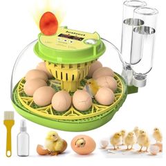Incubators for Hatching Eggs,12 Egg Incubator with Automatic Egg Turning and Humidity Control,Egg Candler,Air Vent,360  Viewing for Chicken,Quail Eggs,Ideal for Farm,Classroom,Home