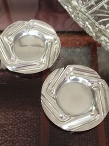 Rare Old Hall Mid-Century Stainless Steel Designer Ash Trays or Pin Dishes.