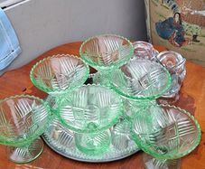 6 Art Deco Uranium Glass dishes glasses