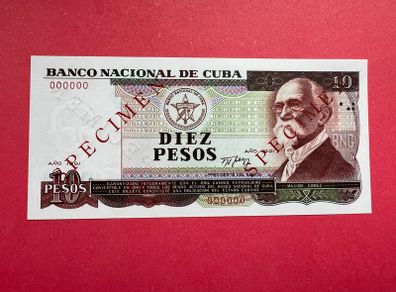 Cuba  10 Pesos  1991. Specimen  000000 ). UNC