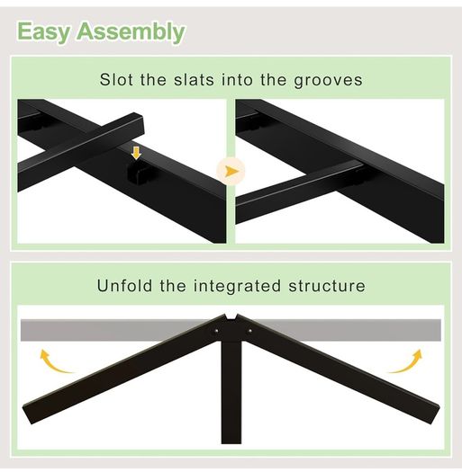 Metal Double Bed Frame with Headboard and Footboard | Fits 135 x 190 cm Mattress, Steel Slats Support, 30 cm Storage Space Underbed, Noise Free, Easy Assembly, Black