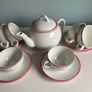 Bargain as new modern teaset with Teapot with six cups and saucers with pink trim Image 7