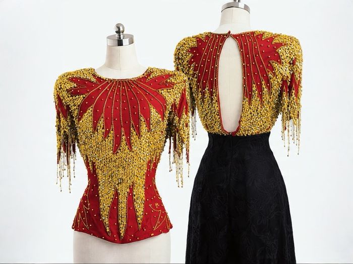 Vintage Chinese Hand Beaded Silk Bridal Top  Gold Embroidery  Size M