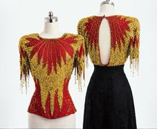 Vintage Chinese Hand Beaded Silk Bridal Top  Gold Embroidery  Size M