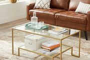 Glass Coffee Table with 2 Tempered Glass Shelves and Steel Frame 100 x 55 x 45 cm Gold