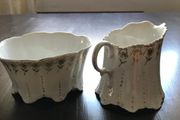 Vintage White Sugar Bowl and Jug