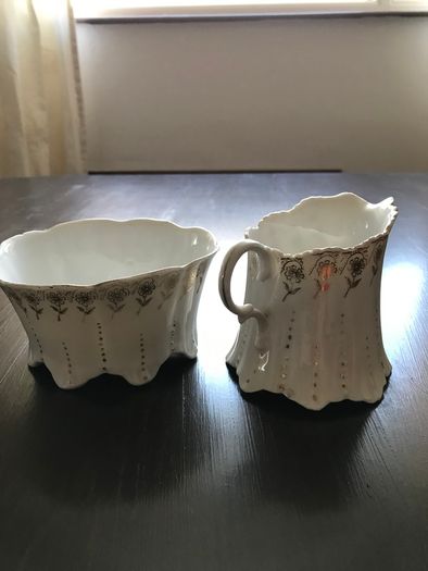 Vintage White Sugar Bowl and Jug