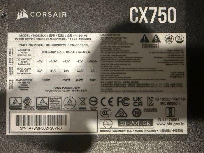 Corsair CX750 Power Supply (750W)  Excellent Condition