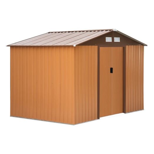 9 x 6FT Metal Shed Roofed Garden Shed Outdoor Storage Shed with Foundation Ventilation & Doors, Dark Grey (FREE POSTAGE)