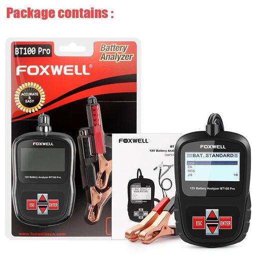 FOXWELL BT100 PRO 6V 12V Car Battery Tester For Flooded AGM GEL 100 to 1100CCA 200AH Battery Health Analyzer Diagnostic Tool