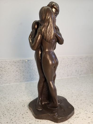 Bronze Statue Vintage Composite Bronzed Figurine Sculpture Titled "The Embrace"