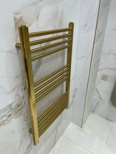 EX Display Brass 800x500 Towel Warmer and Angled Brass Valves