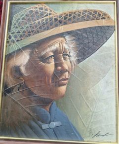 Vintage oil paintings on pressed leaves