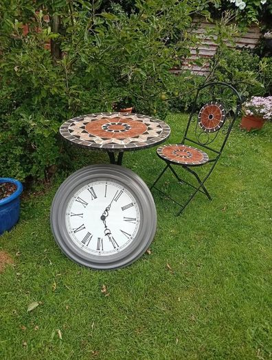 Mosaic Bistro Garden Table + Garden Clock