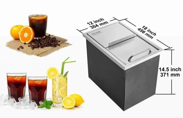 Stainless Steel Ice Cooler Commercial Ice Bin with Sliding Cover, 38.7 L Drop in Ice Chest