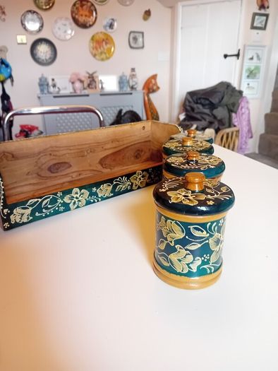 Vintage wooden tea coffee jars