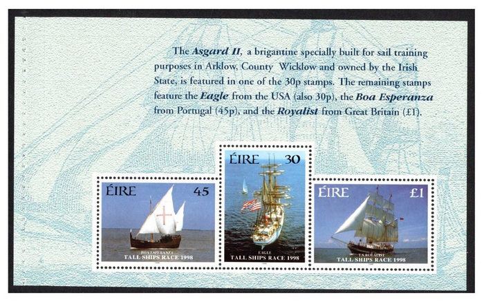 1998 Ireland Cutty Sark International Tall Ships Race Commemorative Stamps Booklet Pane Mint Never Hinged (MNH). Hibernian: HP108