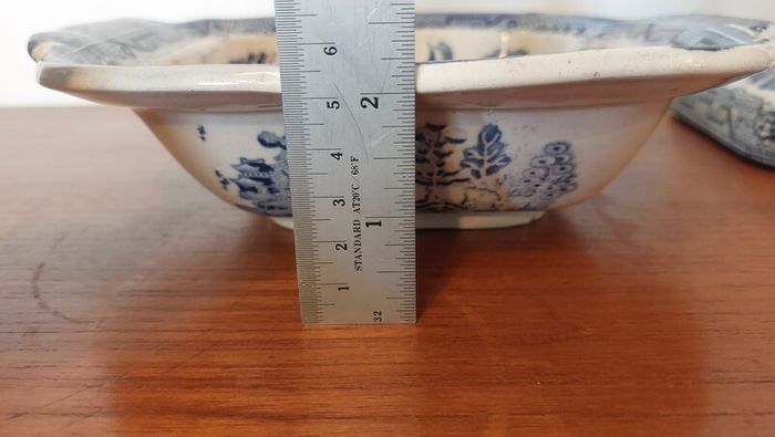 Fabulous Antique Blue and White Transferware Willow Pattern Shallow Lidded Tureen/Vegetable Dish For Display, Unknown Maker, Most Likely Staffordshire Made