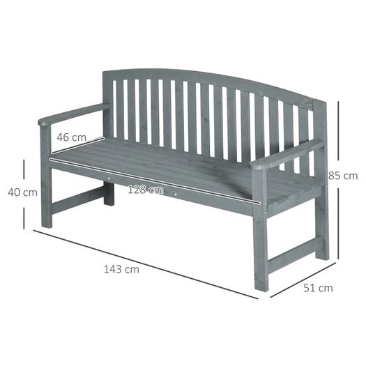 2 Seater Wooden Garden Bench with Armrest, Outdoor Furniture Chair for Park, Balcony, Grey