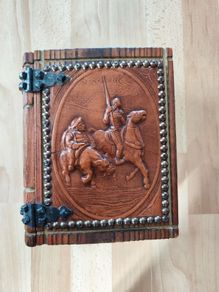 wooden wood book case storage case gift present box embossed Don Quixote