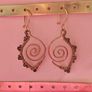 Copper Wire Earrings, Leaf Inspired Handmade spiral Dangles with Dark Beads Image 8