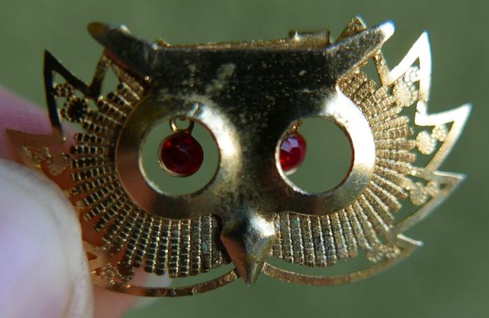 Vintage Owl with Glass Eyes, Pendant or Brooch