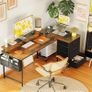 Corner Desk with Drawers, L Shaped Computer Desk 140x80cm with USB Charging Image 7